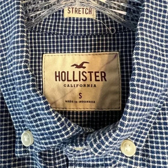 HOLLISTER Men’s Oxford Shirt Plaid Stretch Size Small - Picture 5 of 6